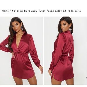 Pretty Little Thing Burgundy Silk Dress